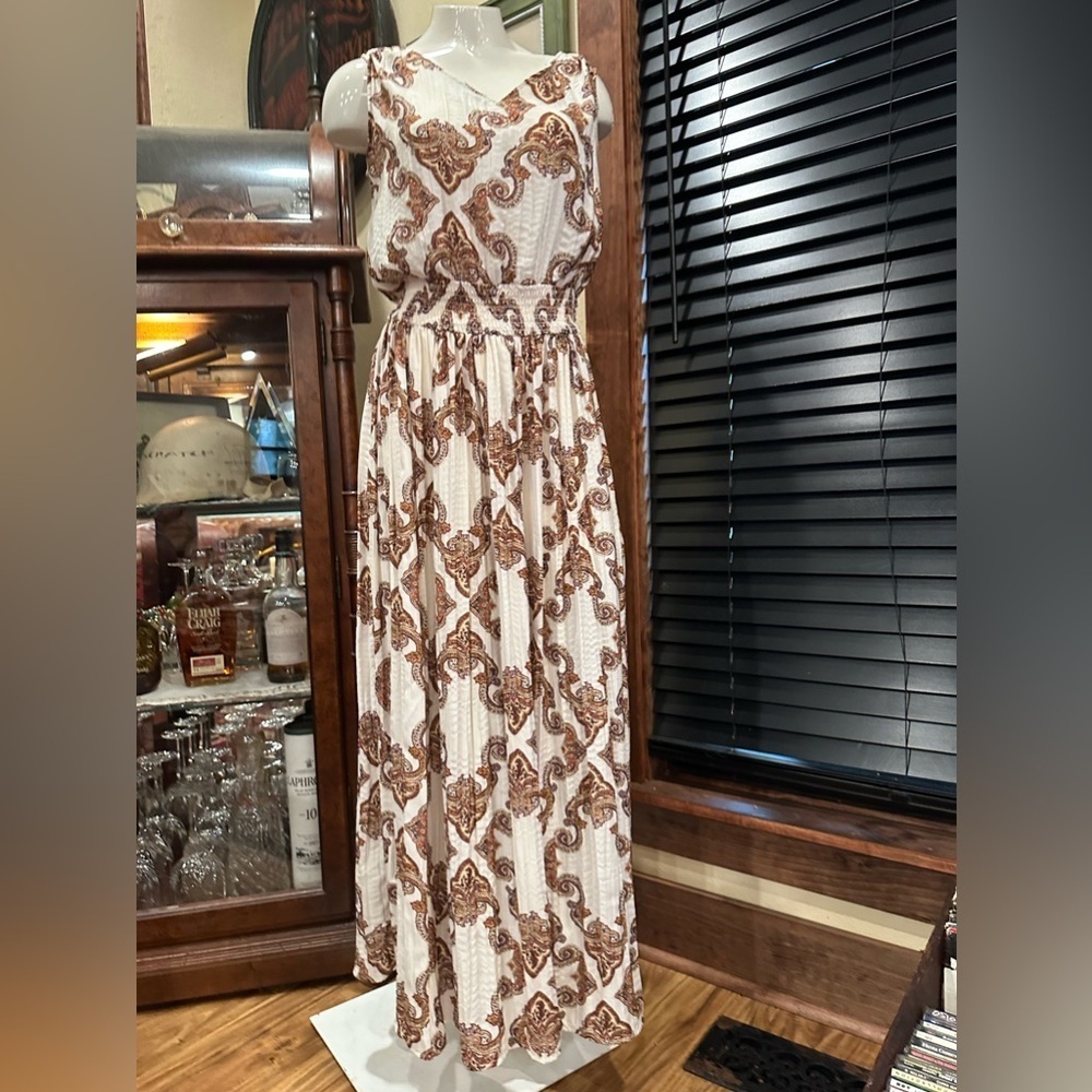 EST. 1946 Boho Paisley Maxi Dress Coastal Glam Smocked Waist V-Neck - Picture 3 of 11